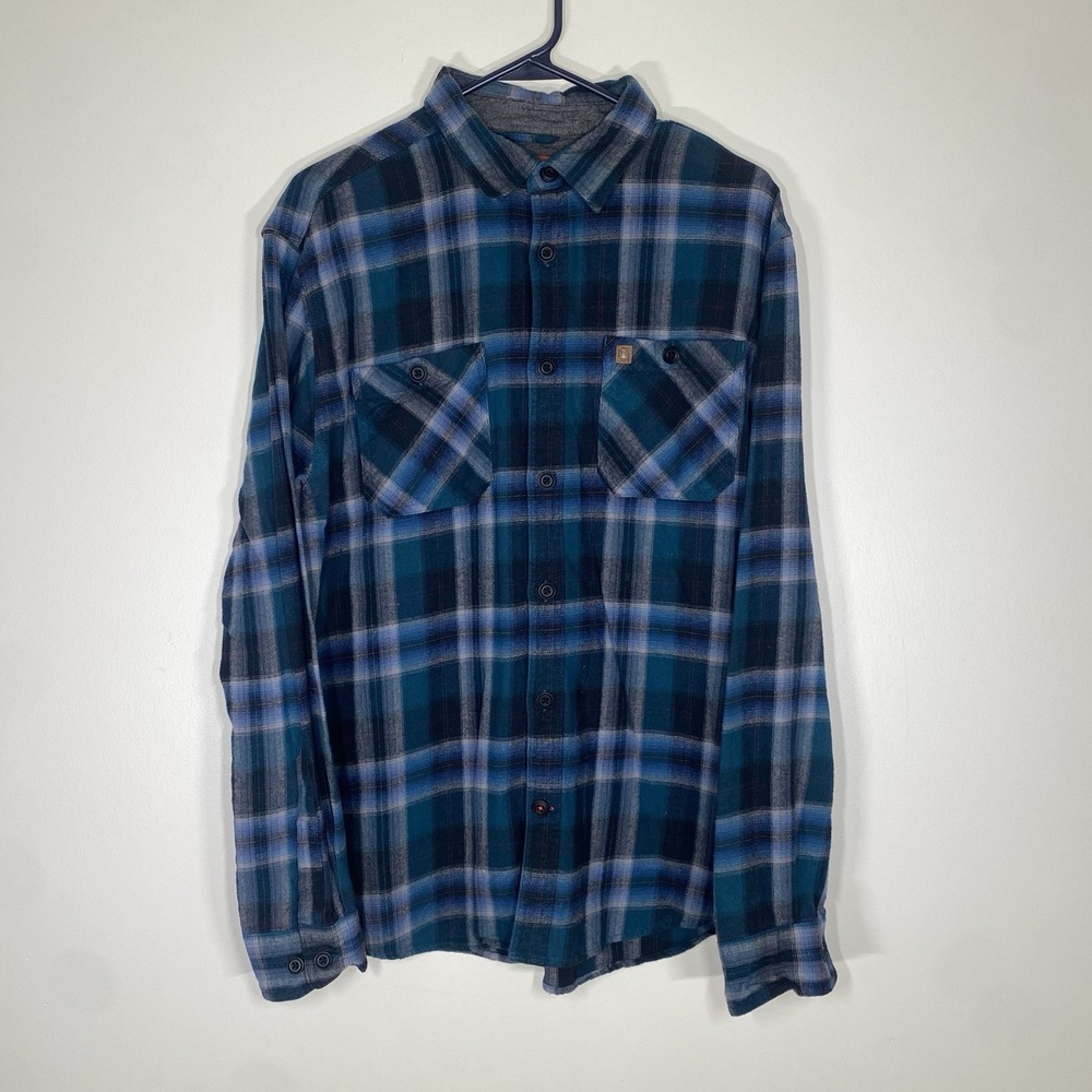 Y2K Coleman Mens XL Flannel Plaid Button Down Blue Black Long Sleeve Shirt